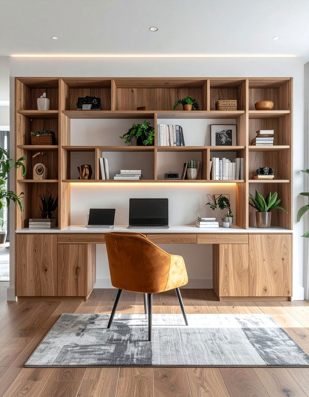 Built In Bookshelf Desk Combination - 30 Desk in Living Room Ideas for a Functional Space