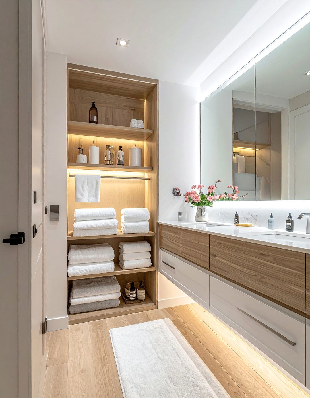 Built In Linen Storage - 20 Hallway Bathroom Ideas for Functional Spaces