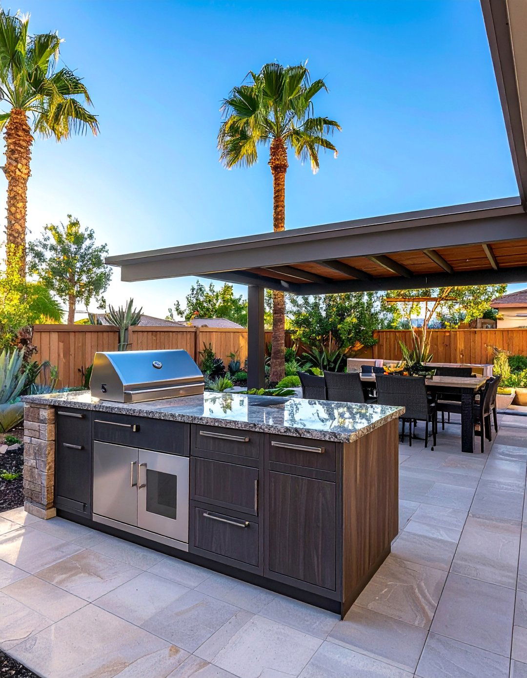Built in Outdoor Kitchen and BBQ Island - 30 Las Vegas Backyard Landscaping Ideas for Desert Living