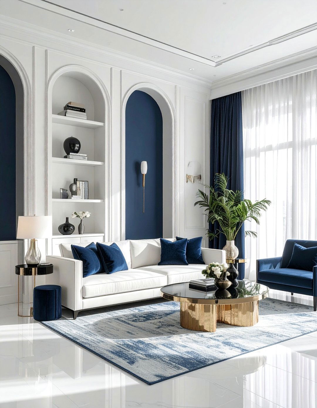 Built in Shelving with Arches in an Art Deco Living Room - 25 Art Deco Living Room Ideas for a Luxurious Look