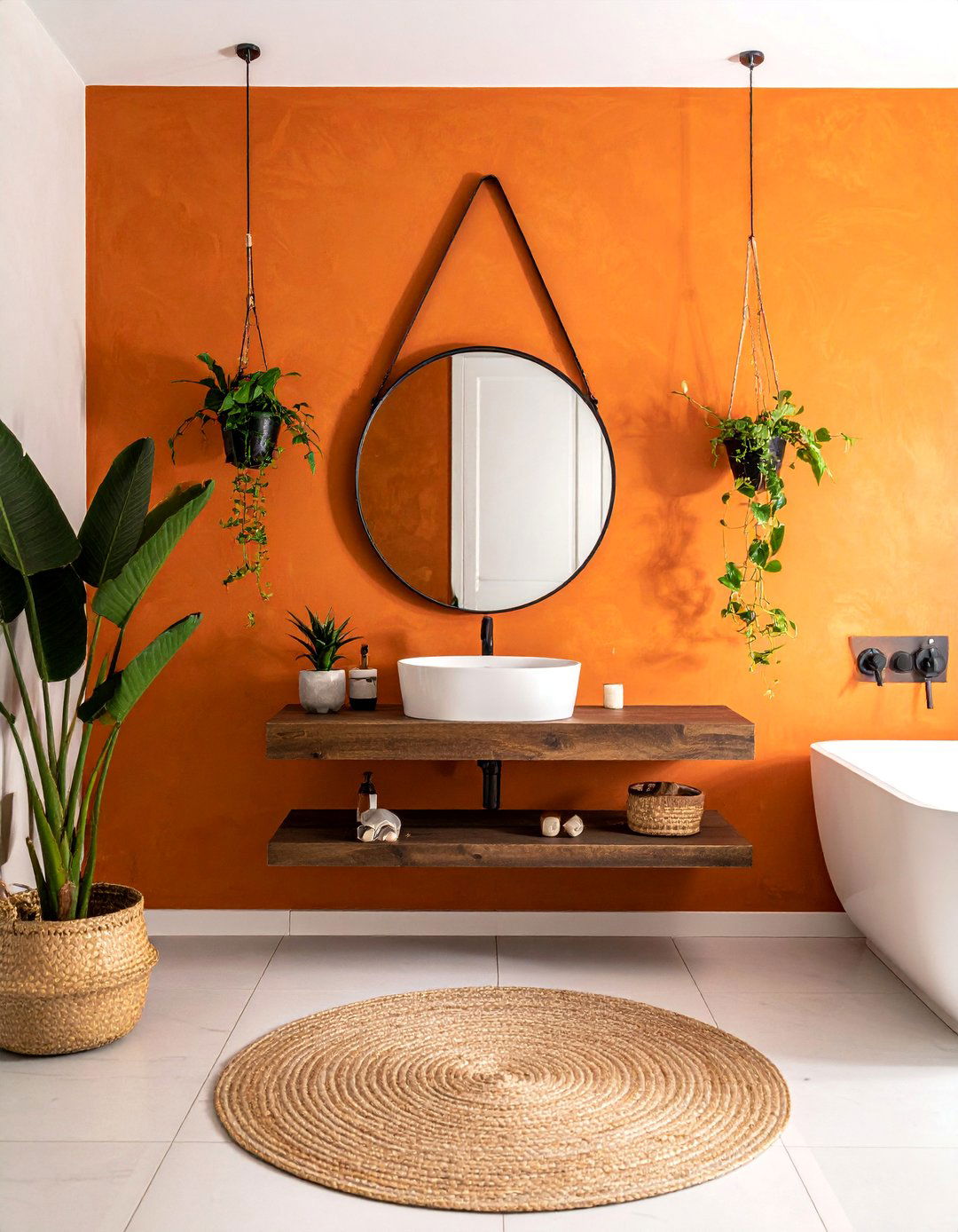 Burnt Orange Bathroom Accent Wall - 40 Bathroom Paint Ideas for a Fresh New Look