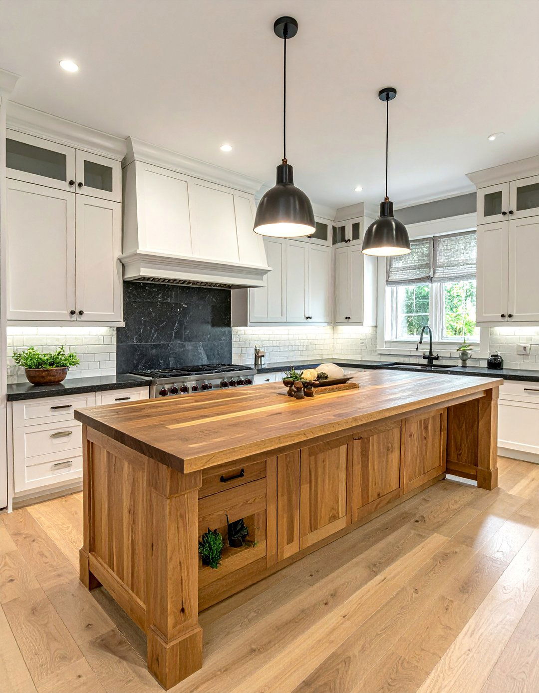 Butcher Block Island with Dark Perimeter Countertops - 20 Kitchen With Dark Countertops and Light Cabinets