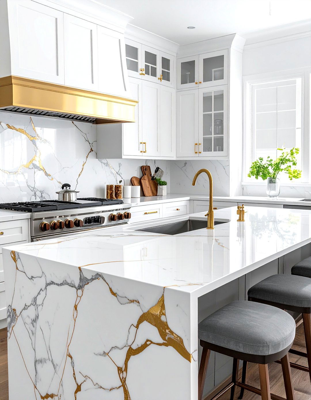 Calacatta Gold Vein Quartz Kitchen Countertop - 20 Quartz Kitchen Countertops Ideas for Modern Homes