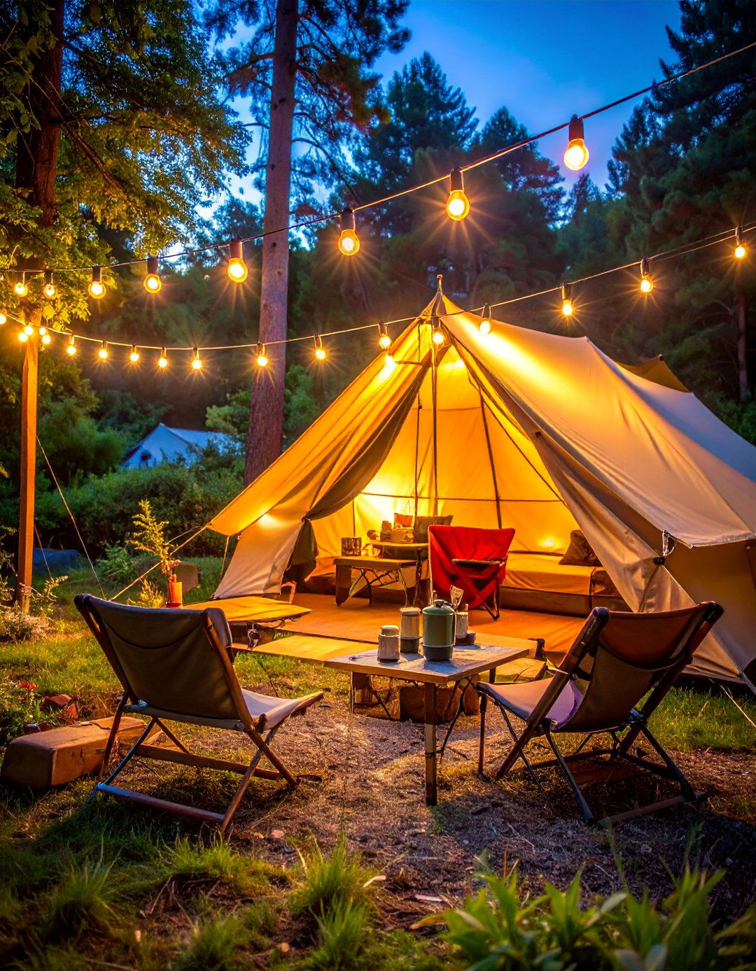 Camping Recreation Experience - 40 Patio String Light Ideas to Illuminate Your Nights
