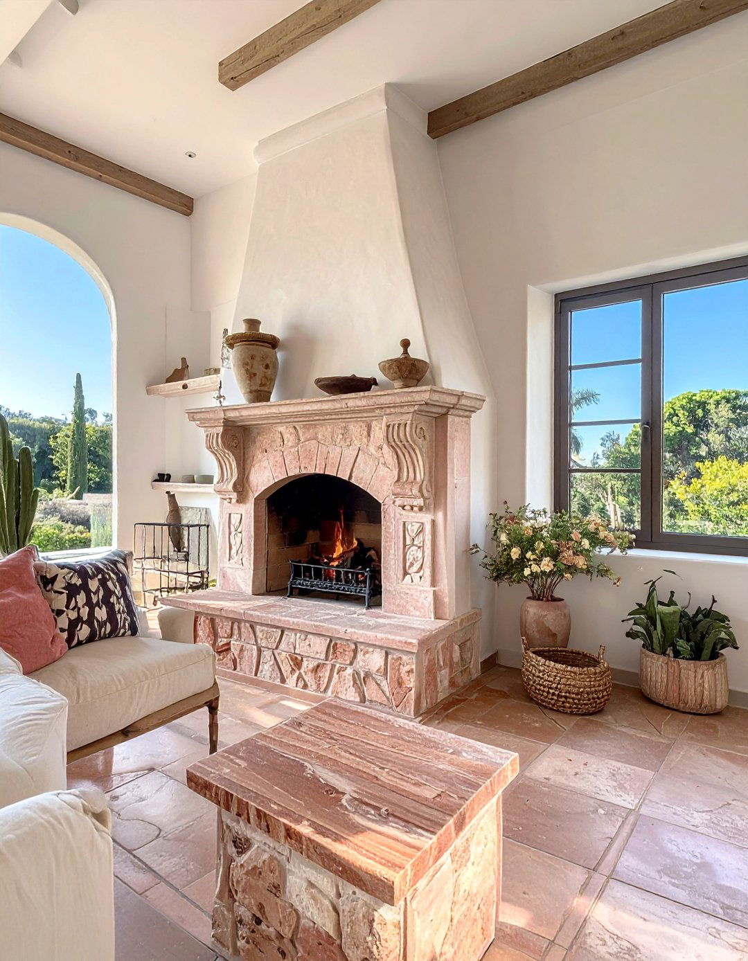 Cantera Stone Fireplace - 25 Spanish Style Fireplace Ideas for a Warm Ambiance