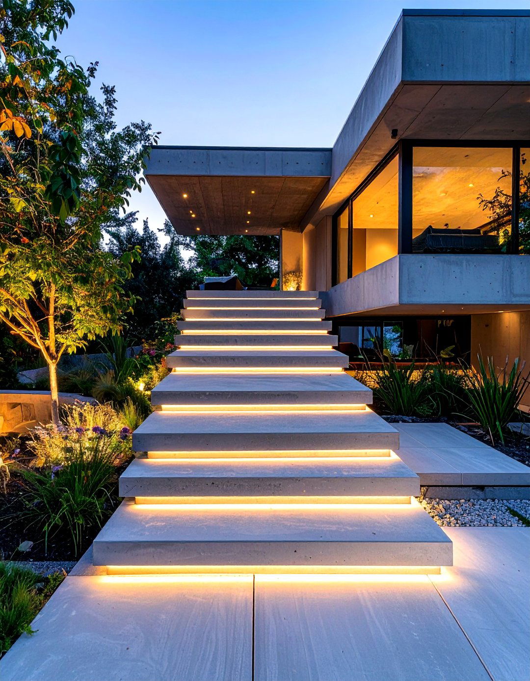 Cantilevered Concrete Patio Steps - 40 Concrete Patio Ideas for a Modern and Durable Outdoor Space