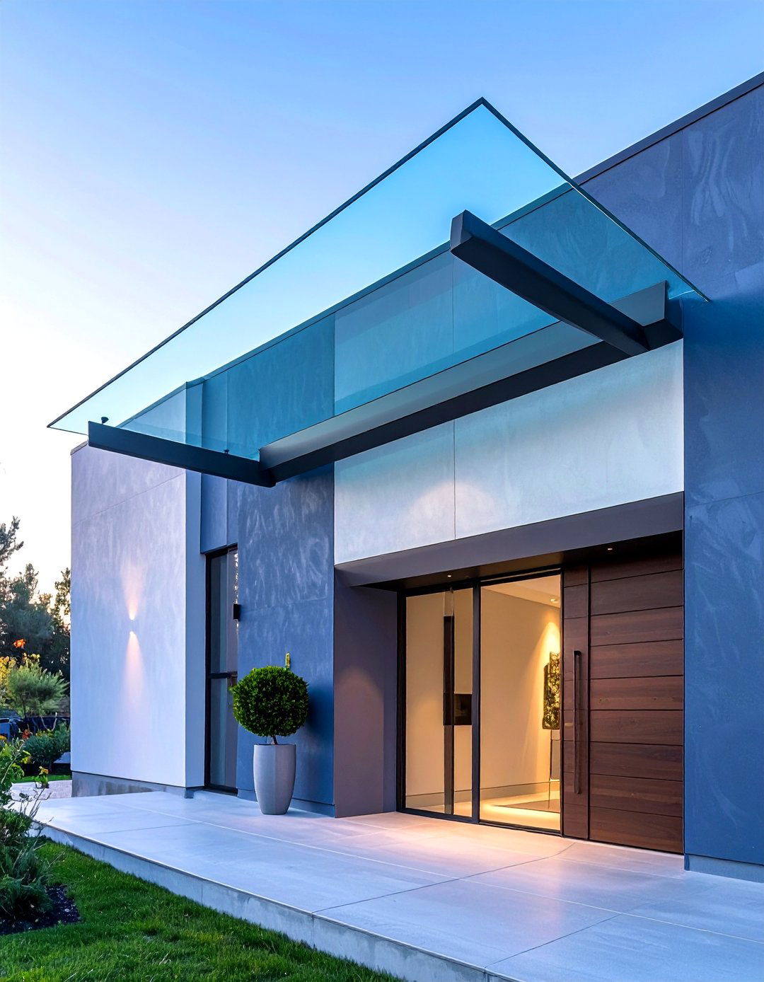 Cantilevered Glass Front Door Canopy