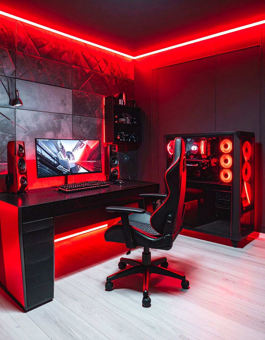 Carbon Fiber Texture Red and Black Gaming Setup - 20 Red and Black Gaming Setup Ideas for Gamers