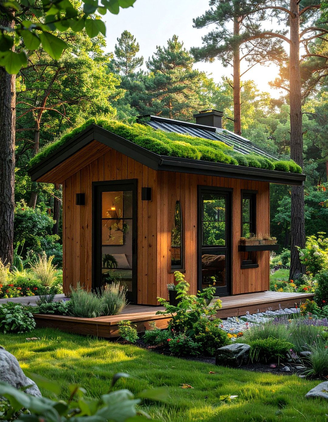 Cedar Clad Outhouse with a Green Roof - 20 Luxury Outhouse Ideas for a Unique Design