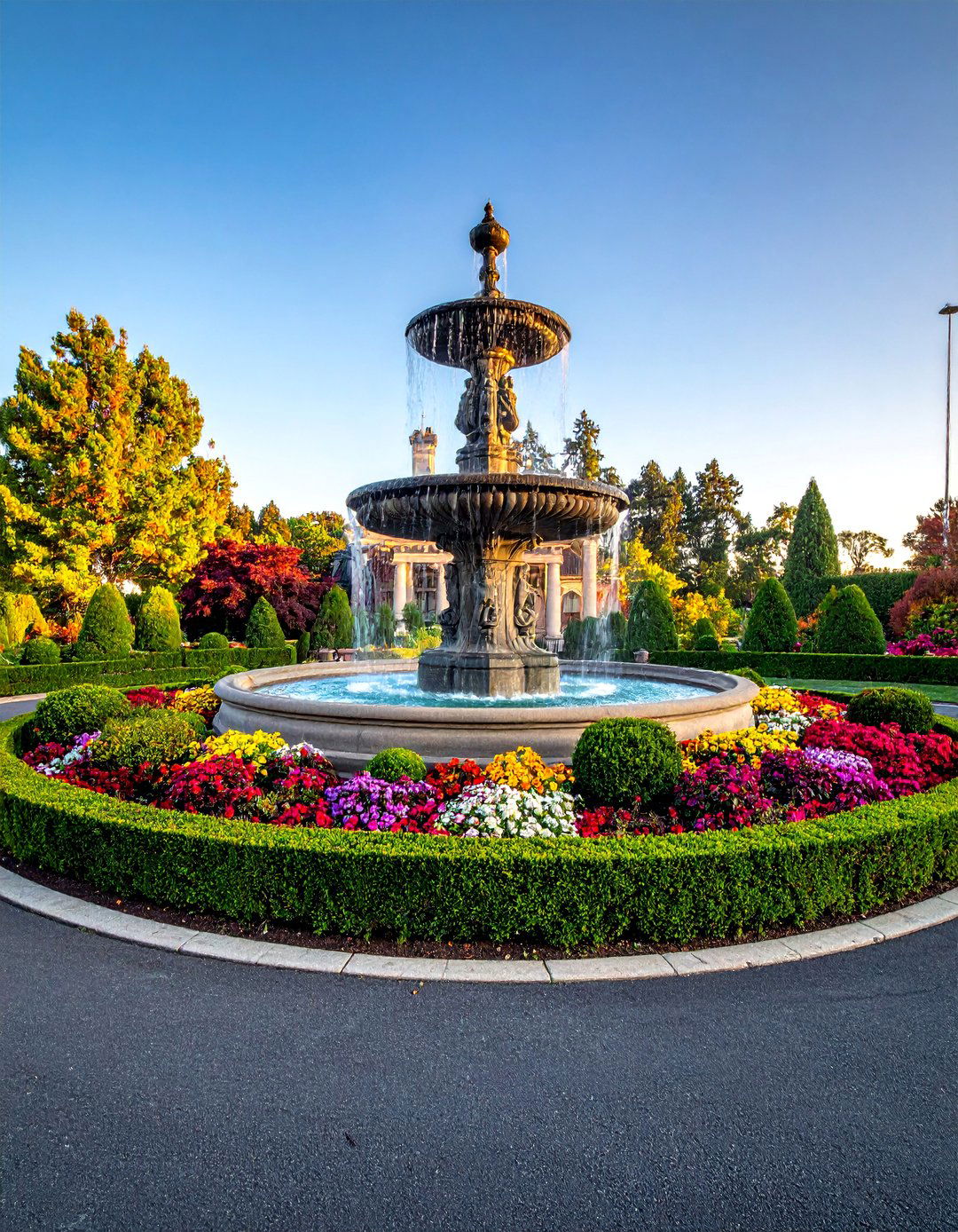 Central Island Fountain Garden - 30 Circular Driveway Landscaping Ideas for Your Home