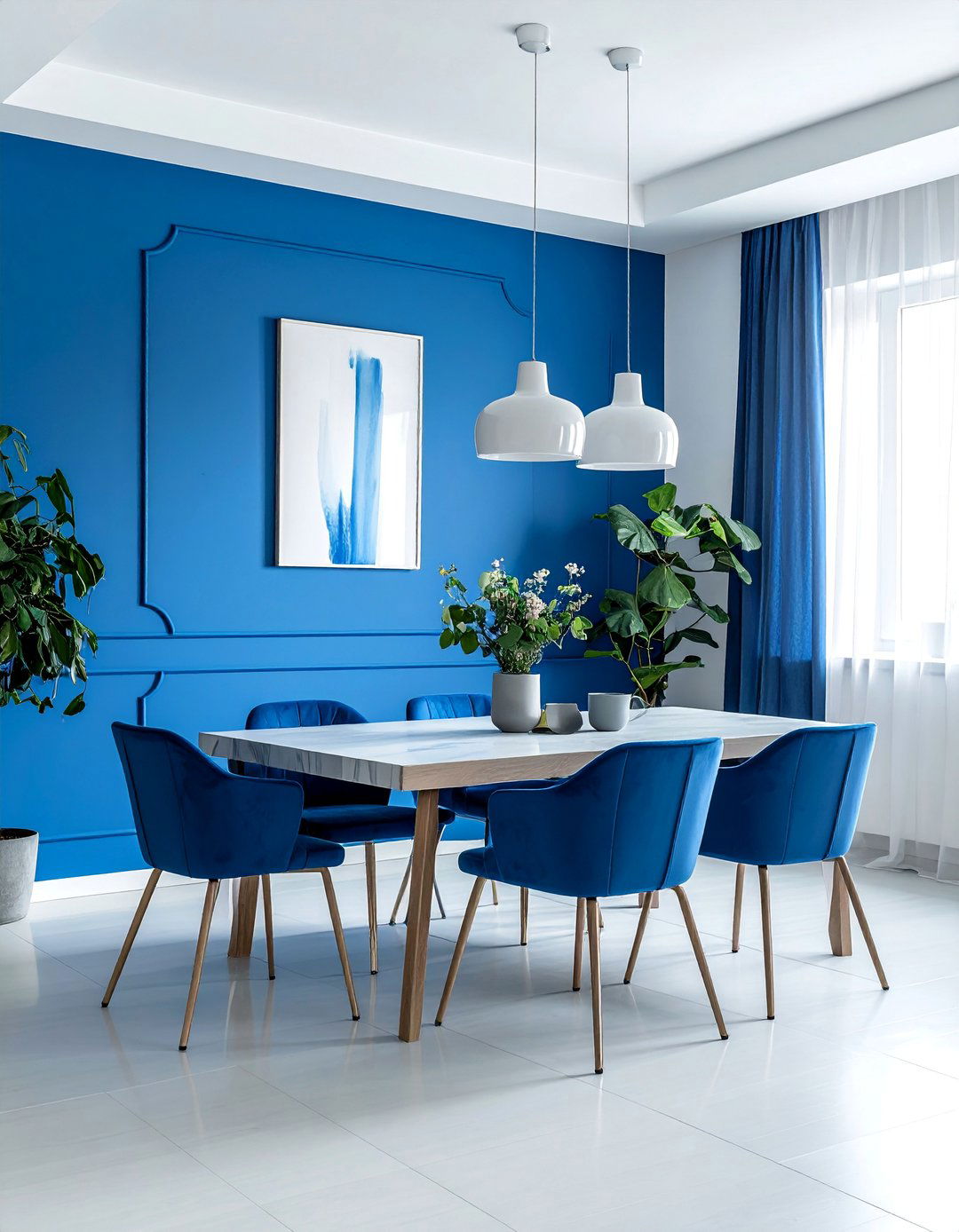 Cerulean Blue Accent Wall - 40 Blue Dining Room Ideas for a Serene Space