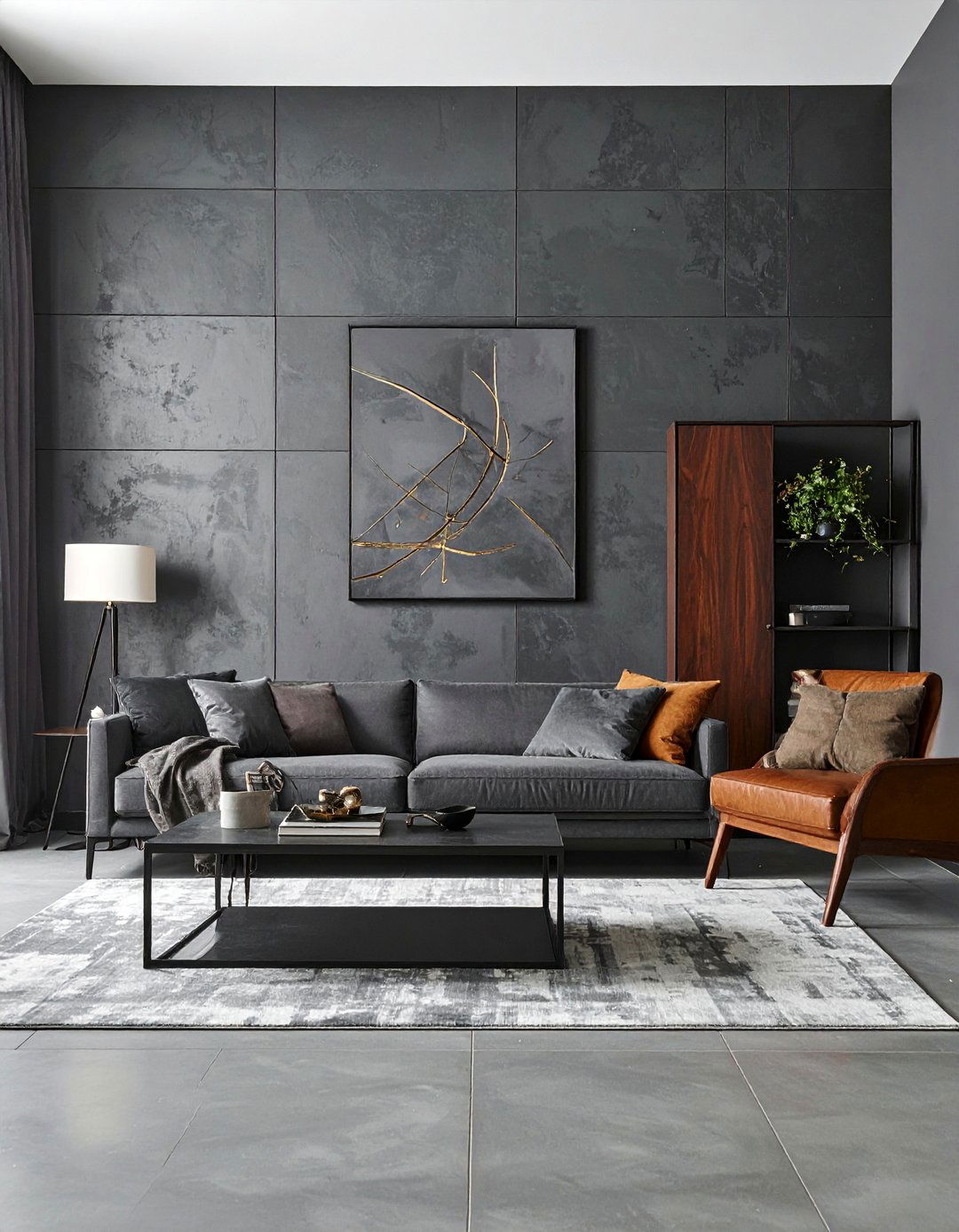 Charcoal Gray Textured Walls - 30 Living Room Accent Wall Ideas to Add Personality
