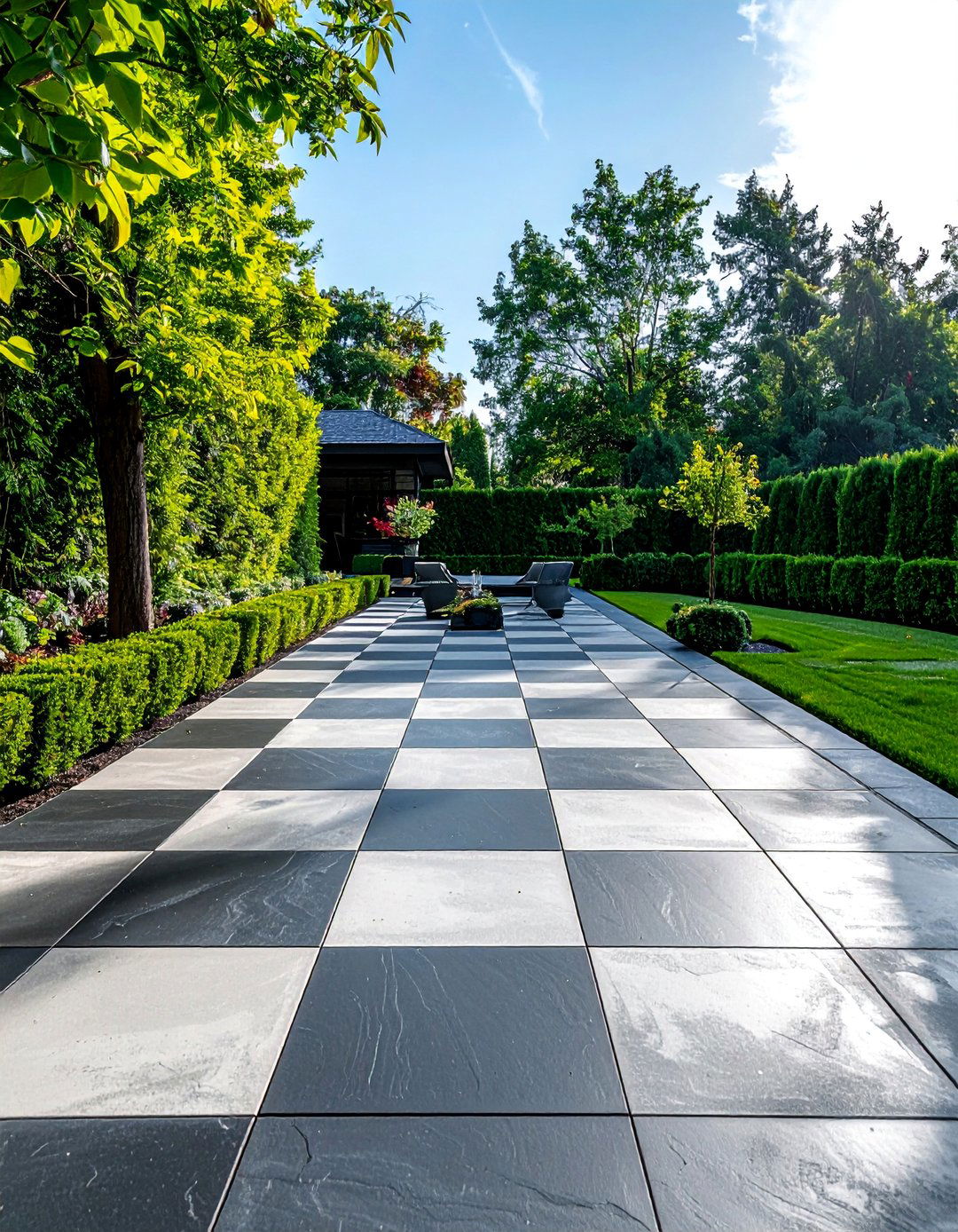 Checkerboard Pattern Concrete Patio - 40 Concrete Patio Ideas for a Modern and Durable Outdoor Space