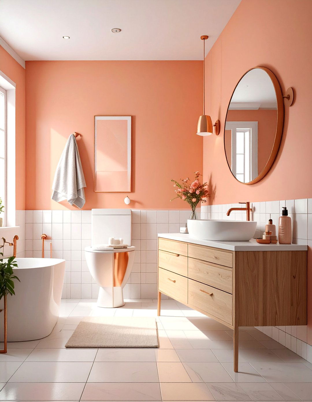 Cheerful Peach Fuzz Bathroom - 40 Bathroom Paint Ideas for a Fresh New Look