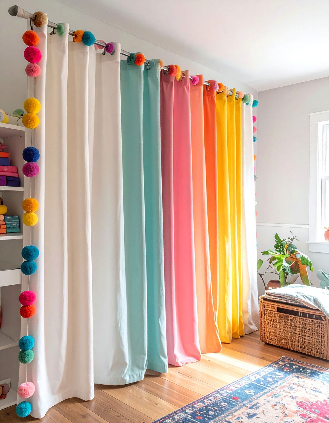 Cheerful Pom Pom Trim Closet Curtains - 30 Closet Curtain Ideas for Stylish Storage