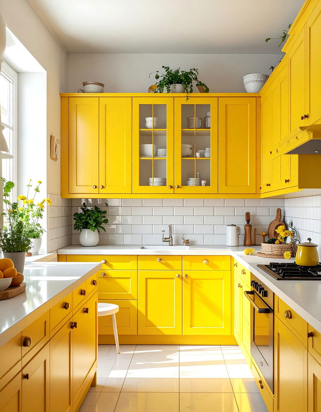 Cheerful Sunny Yellow Painted Kitchen Cabinets - 40 Painted Kitchen Cabinet Ideas to Refresh Your Space
