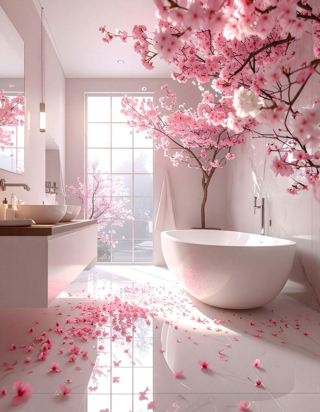 Cherry Blossom Gardens - 30 Bathroom Mural Ideas to Elevate Your Decor