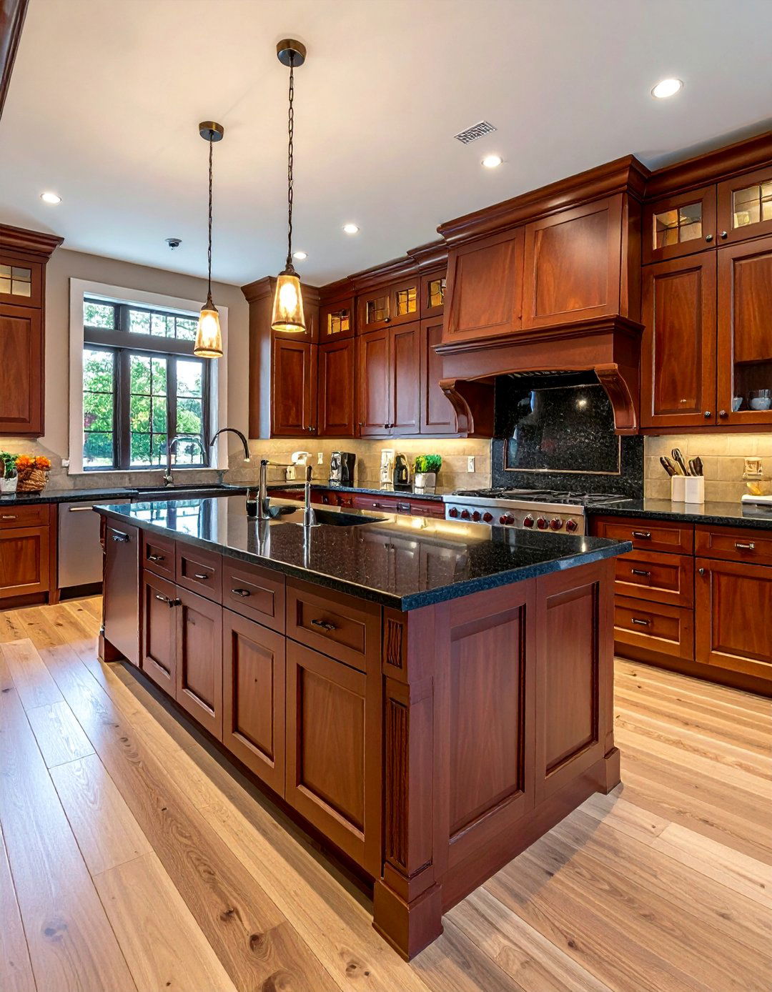 Cherry Wood Cabinets with Absolute Black Granite Countertops - 20 Kitchen with Brown Cabinets and Black Countertops