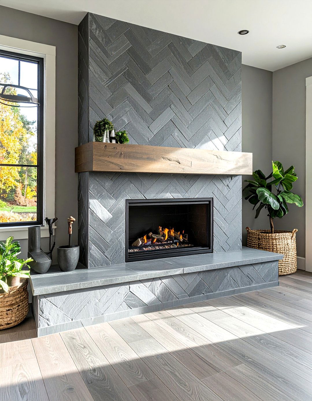 Chevron Pattern Farmhouse Fireplace Tile - 30 Farmhouse Fireplace Tile Ideas for a Cozy Ambiance
