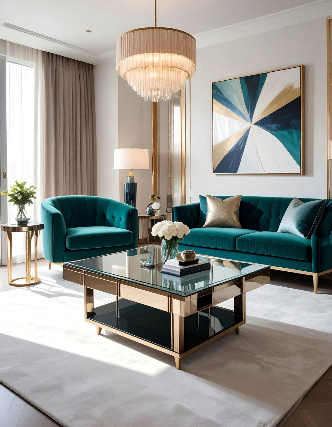 Chrome and Glass Accents in an Art Deco Living Room - 25 Art Deco Living Room Ideas for a Luxurious Look