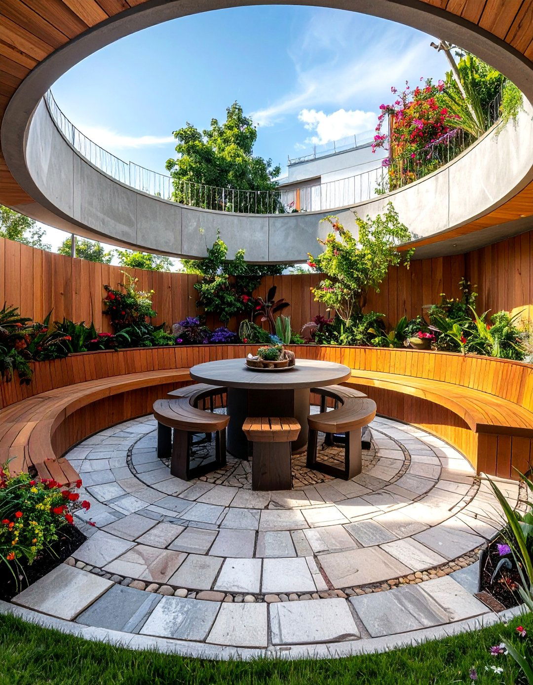 Circular Sunken Patio for Social Gatherings - 20 Sunken Patio Ideas for a Unique and Cozy Outdoor Retreat