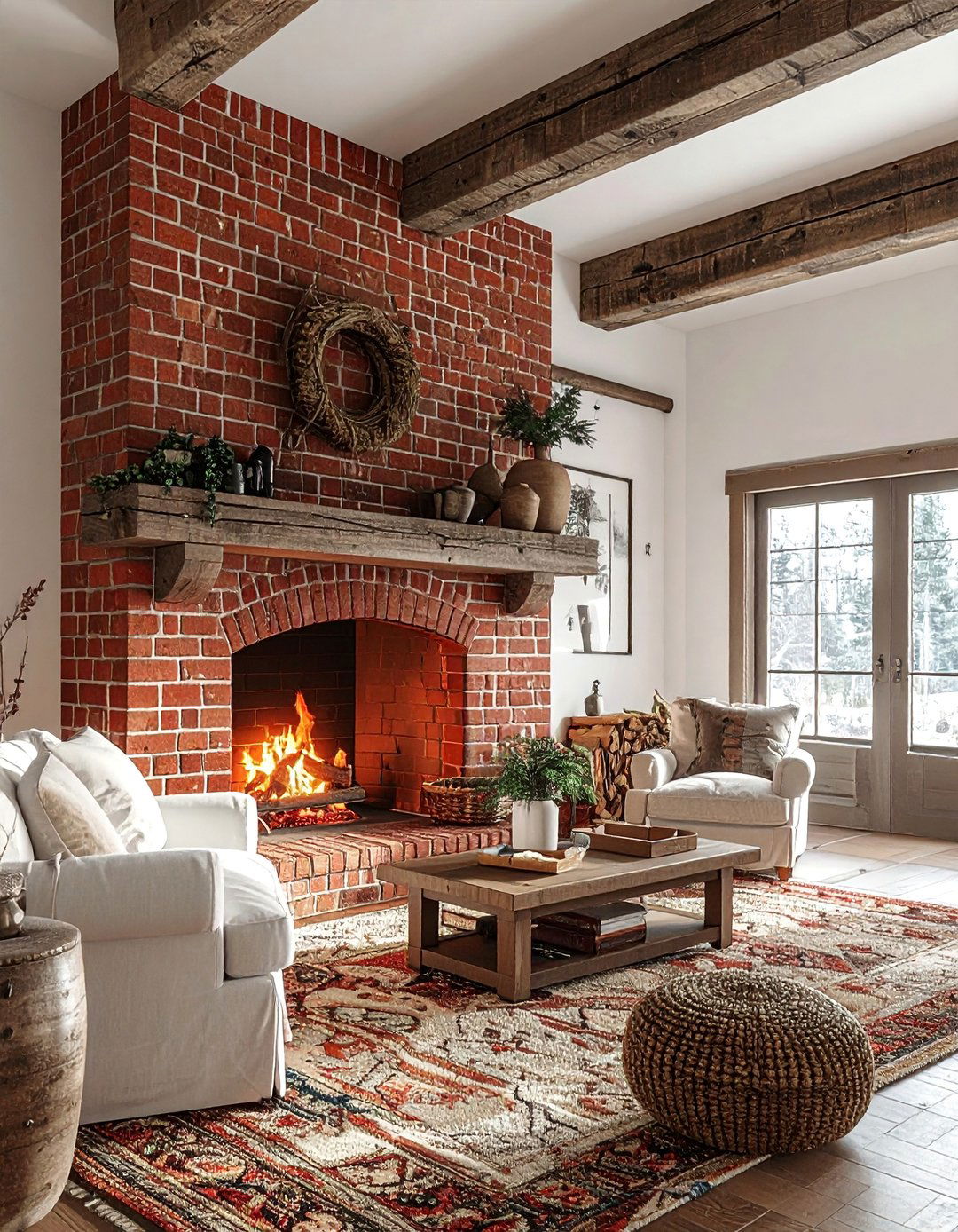 Classic Red Brick Farmhouse Fireplace Tile - 30 Farmhouse Fireplace Tile Ideas for a Cozy Ambiance