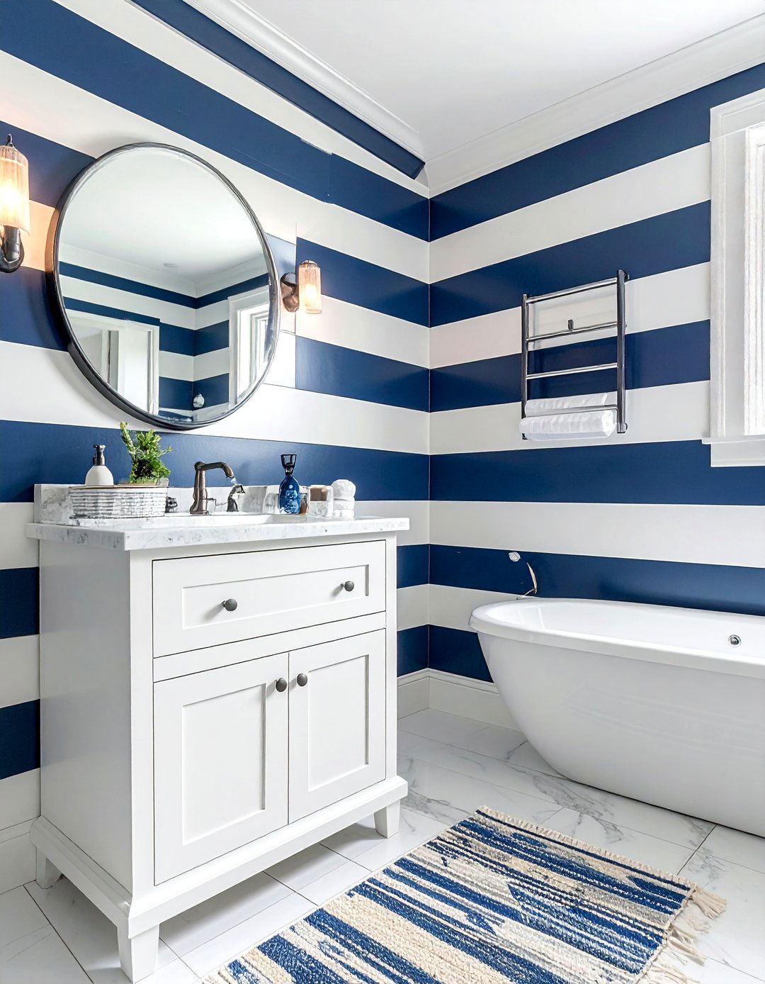 Classic Striped Bathroom Walls - 40 Bathroom Paint Ideas for a Fresh New Look