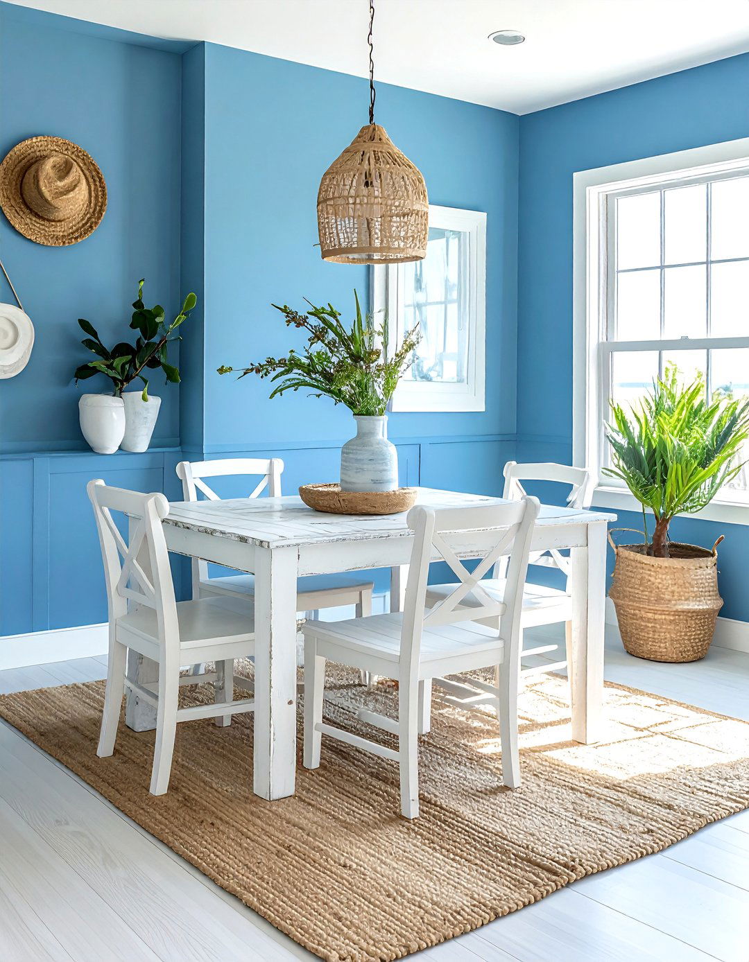 Coastal Blue with Distressed White Furniture - 40 Blue Dining Room Ideas for a Serene Space