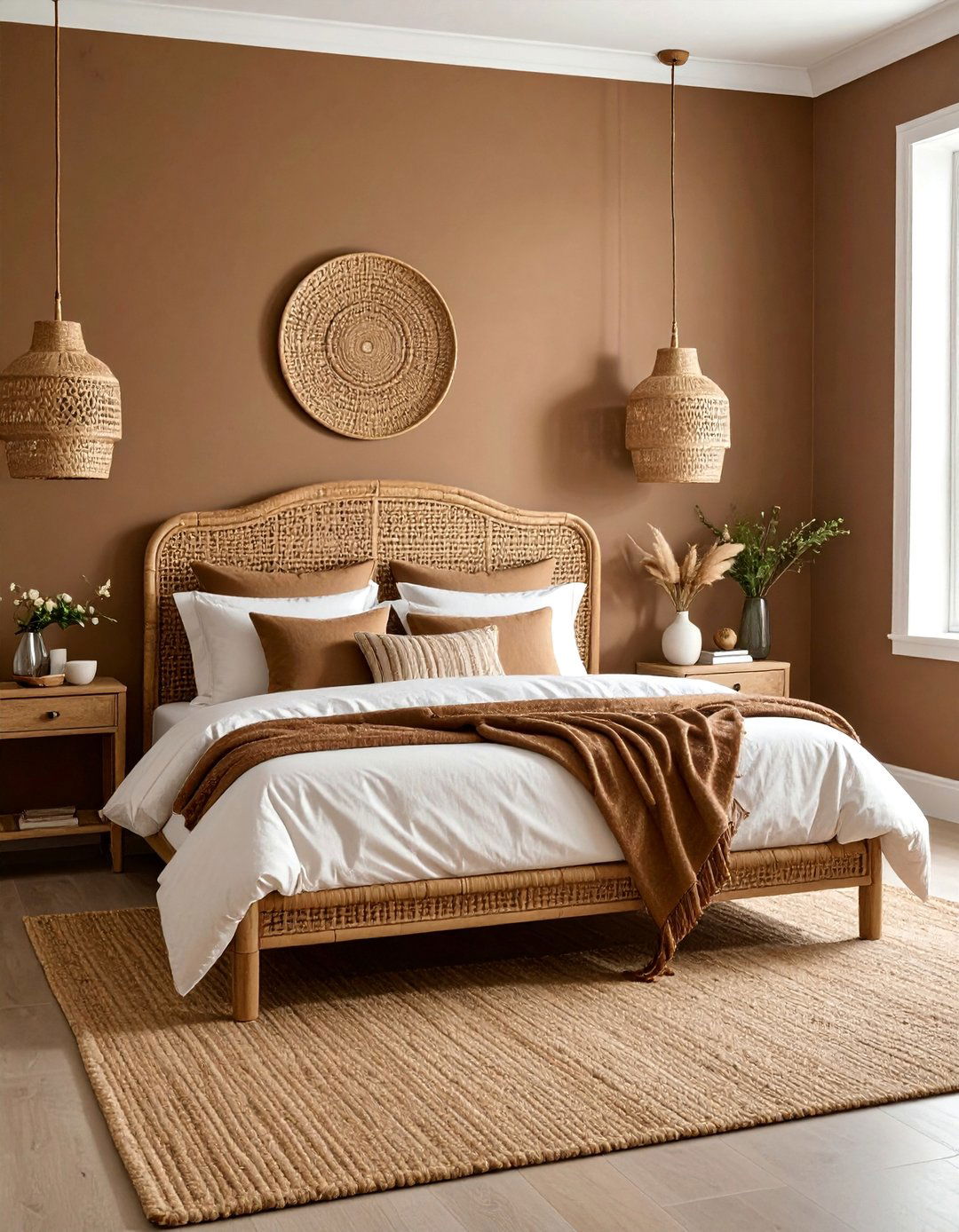 Coastal Inspired Brown Bedroom with Woven Textures - 25 Brown Bedroom Ideas for a Cozy and Warm Ambiance