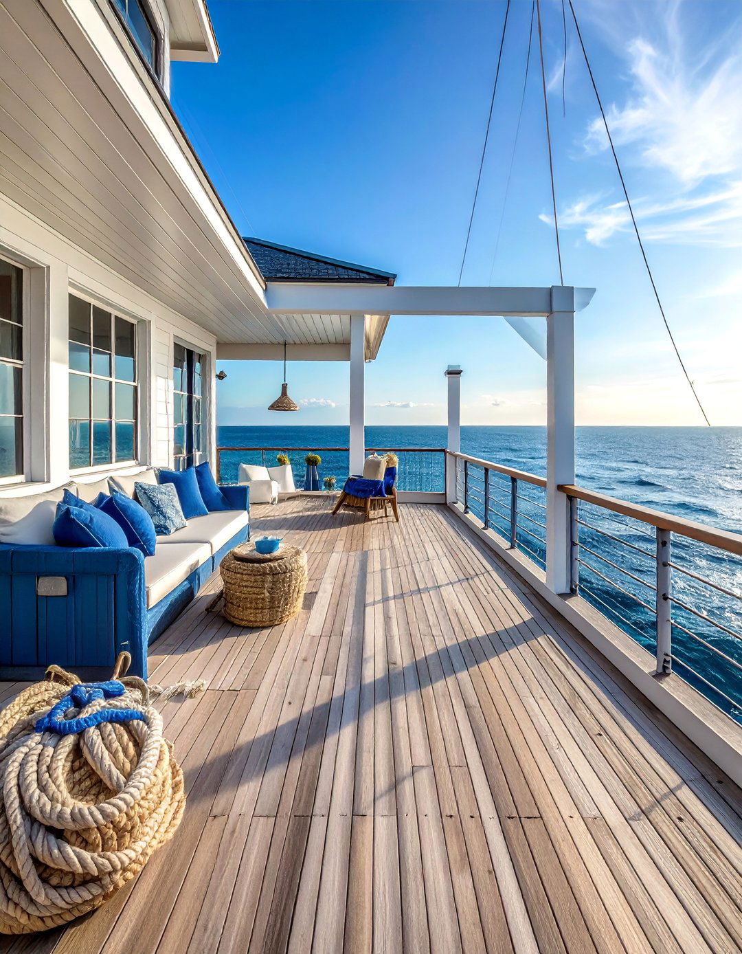 Coastal Nautical Theme - 30 Large Deck Ideas for Outdoor Entertaining and Relaxation