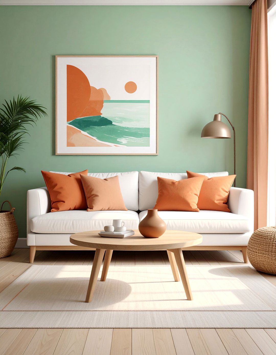 Coastal Theme with Seafoam Green and Terracotta Accents - 20 Green and Terracotta Living Room Ideas for Warmth
