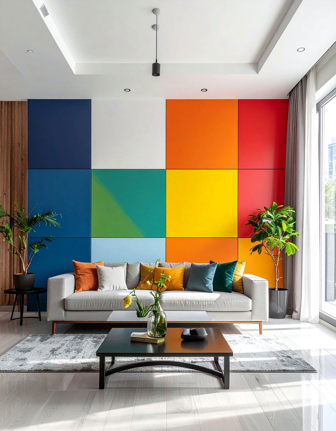 Color Blocked Sections - 30 Living Room Accent Wall Ideas to Add Personality