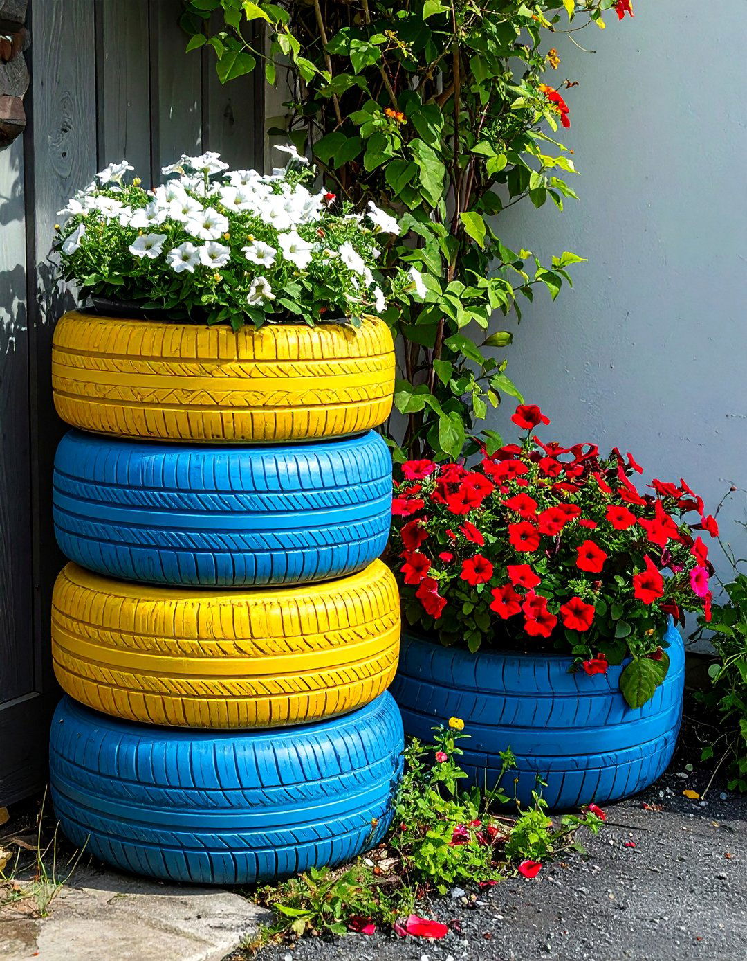 Colorful Painted Tire Container Garden - 40 Container Garden Ideas for Small Spaces