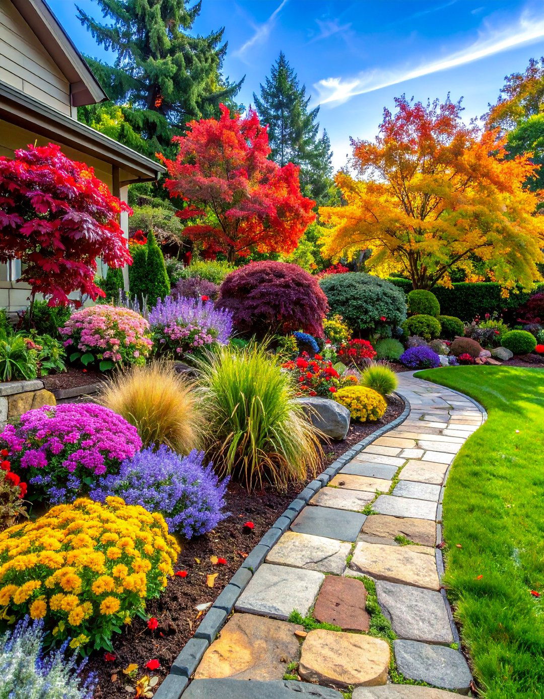 Colorful Perennial Border Design - 30 Front Yard Landscaping Ideas With Rocks and Mulch