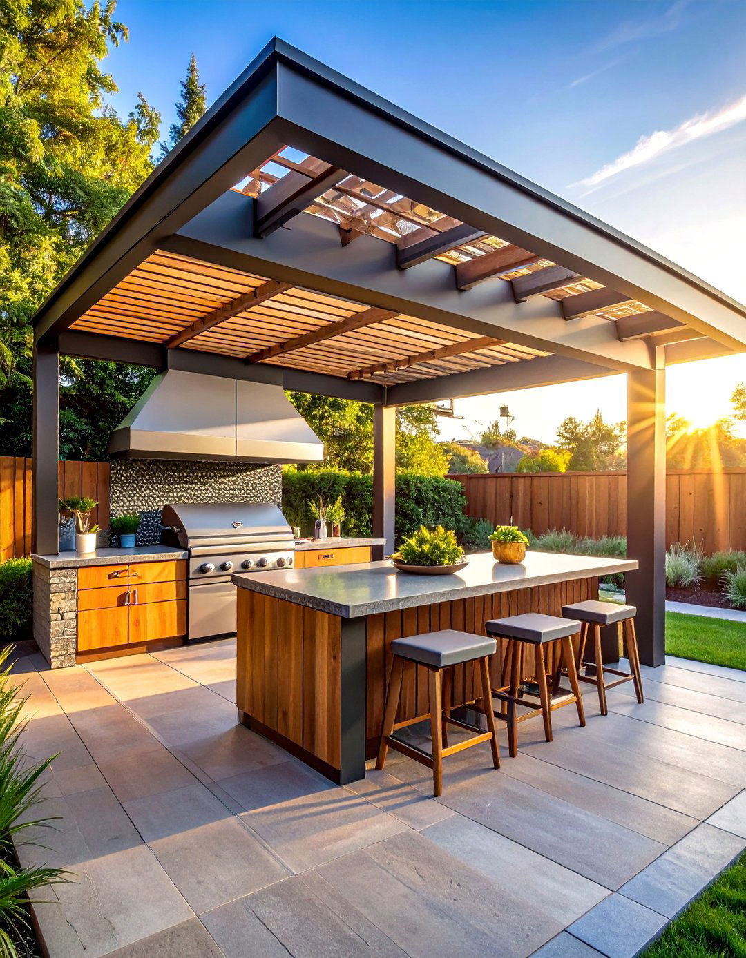 Combination Structure Designs - 20 Outdoor Kitchen Roof Ideas for Shade and Style