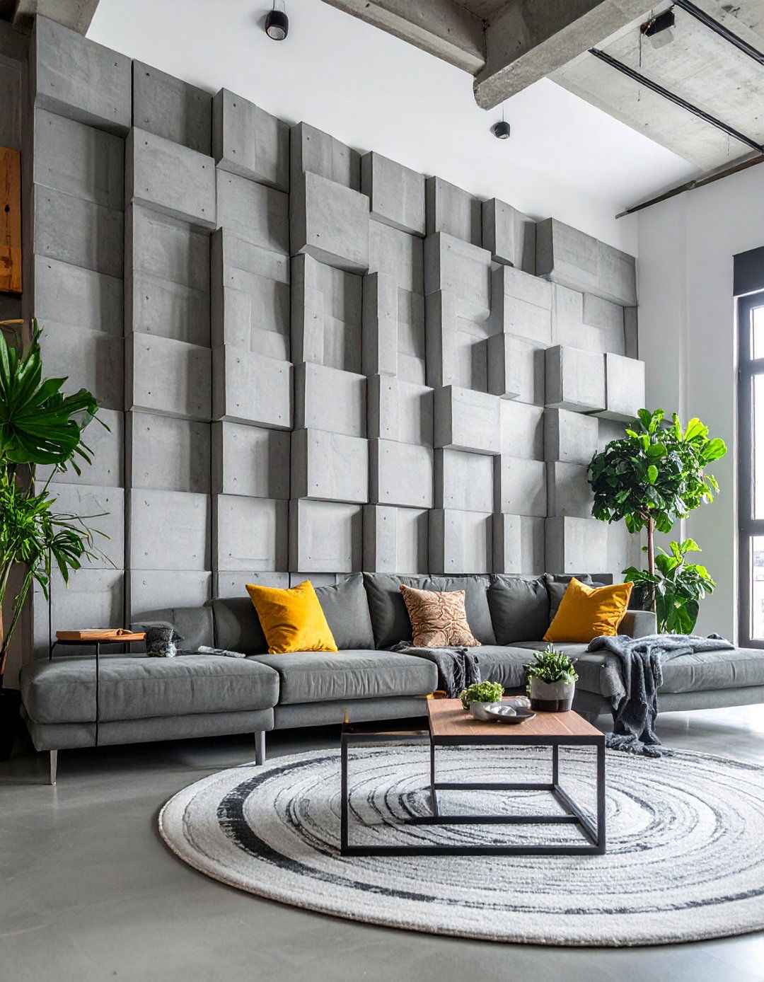 Concrete Block Geometric Accent Wall - 25 Geometric Accent Wall Ideas for Modern Spaces