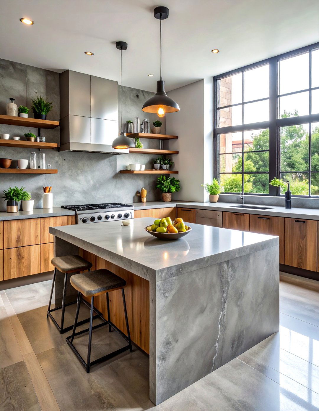 Concrete Look Grey Quartz Kitchen Countertop - 20 Quartz Kitchen Countertops Ideas for Modern Homes