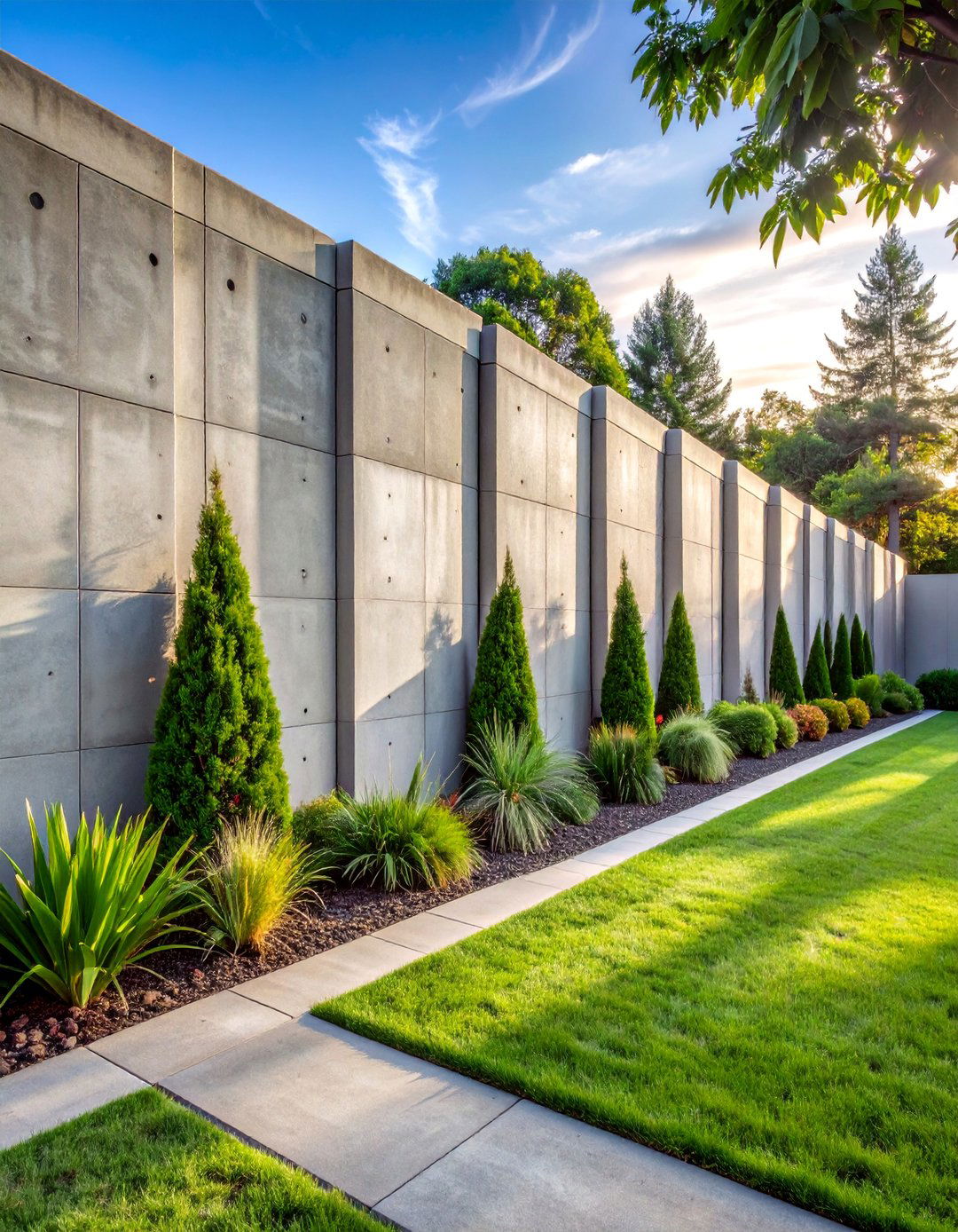 Concrete Modern Architectural Fence - 25 Backyard Fence Ideas to Enhance Your Outdoor Space
