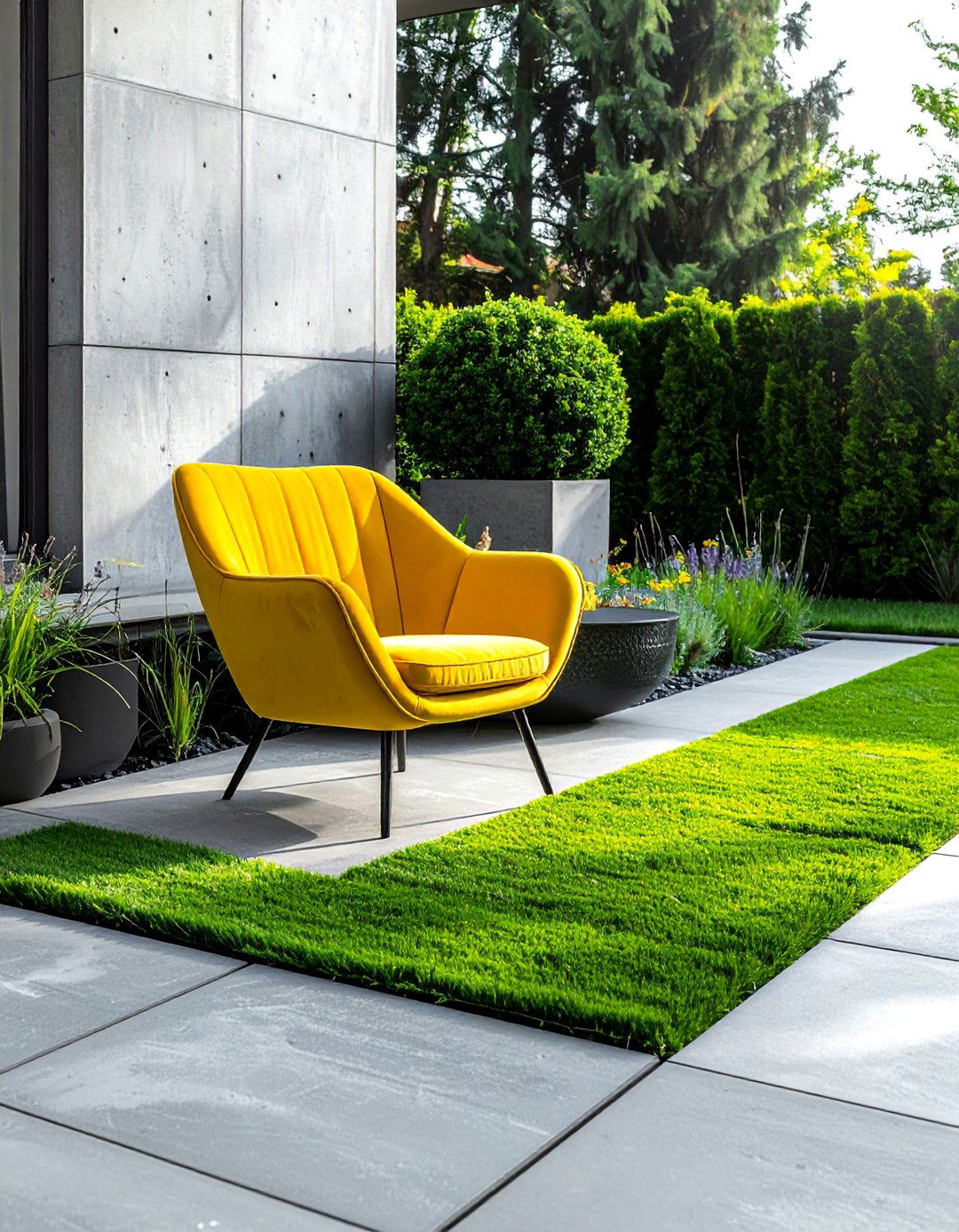 Concrete Patio with Artificial Turf Inlays - 40 Concrete Patio Ideas for a Modern and Durable Outdoor Space