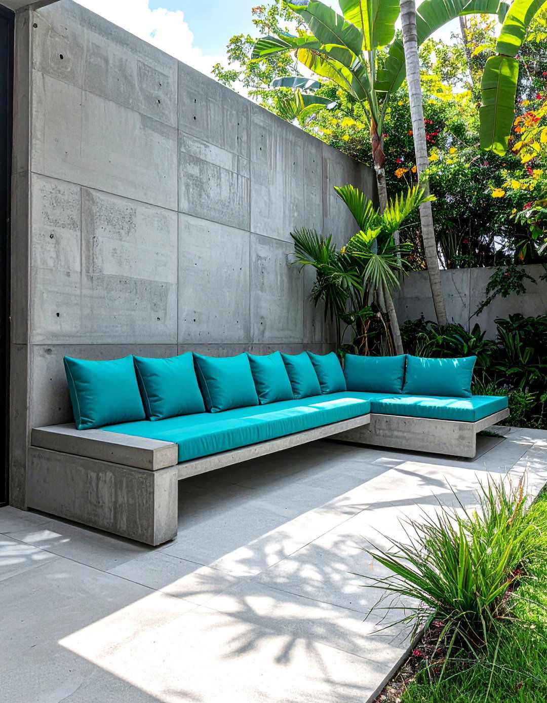 Concrete Patio with Built in Bench Seating - 40 Concrete Patio Ideas for a Modern and Durable Outdoor Space