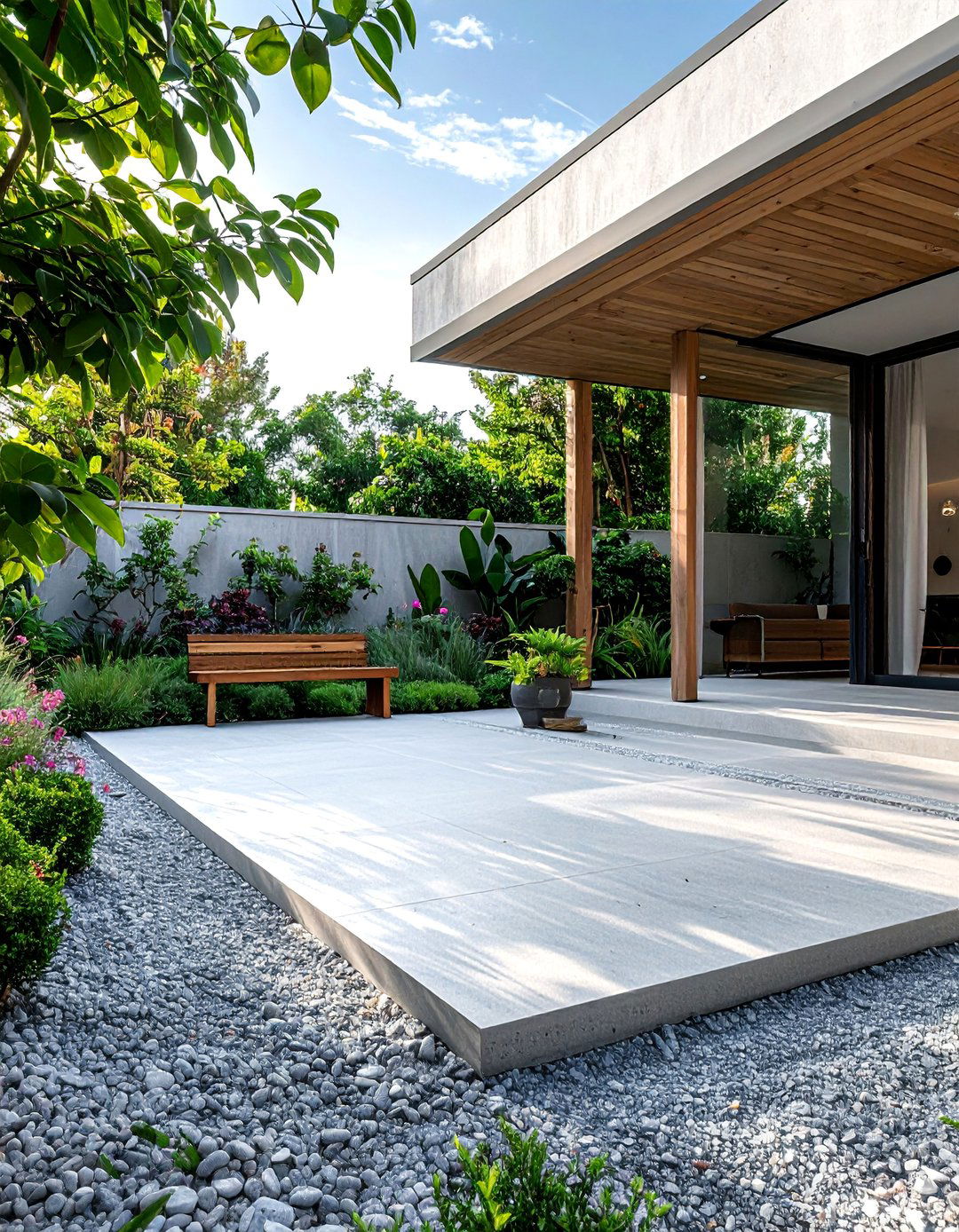 Concrete Patio with Gravel Borders - 40 Concrete Patio Ideas for a Modern and Durable Outdoor Space