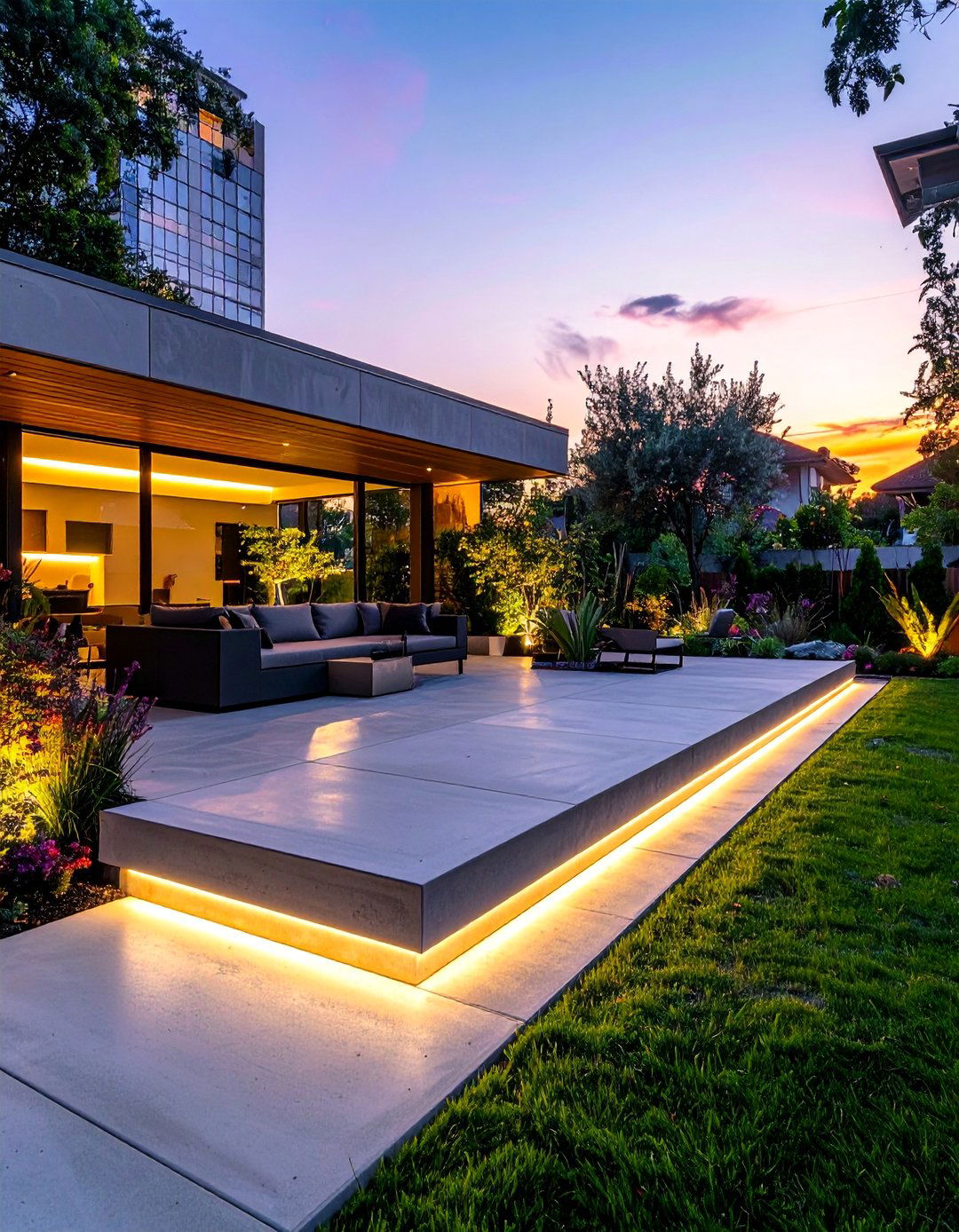 Concrete Patio with Integrated LED Lighting - 40 Concrete Patio Ideas for a Modern and Durable Outdoor Space