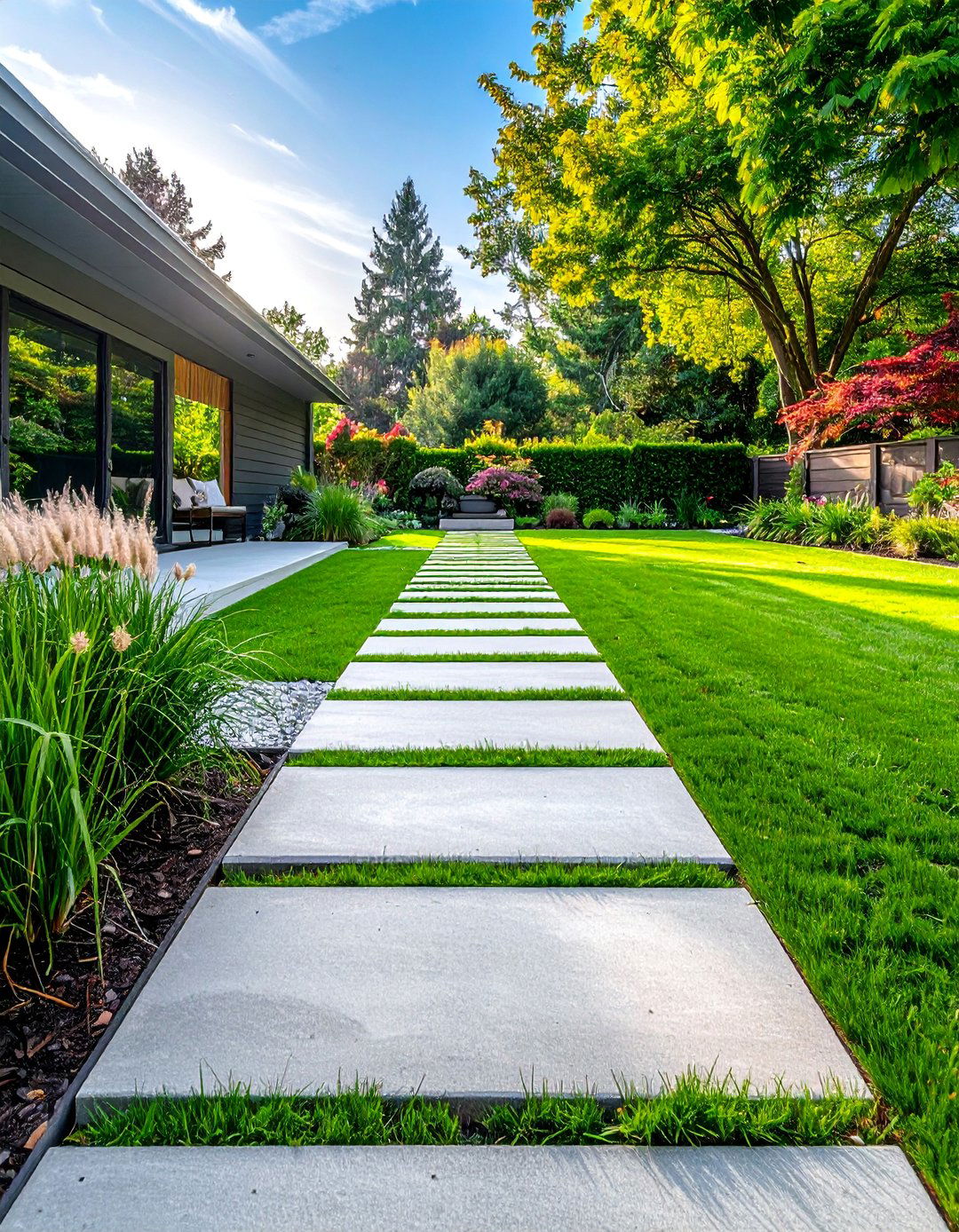 Concrete Patio with Stepping Stones to a Garden - 40 Concrete Patio Ideas for a Modern and Durable Outdoor Space