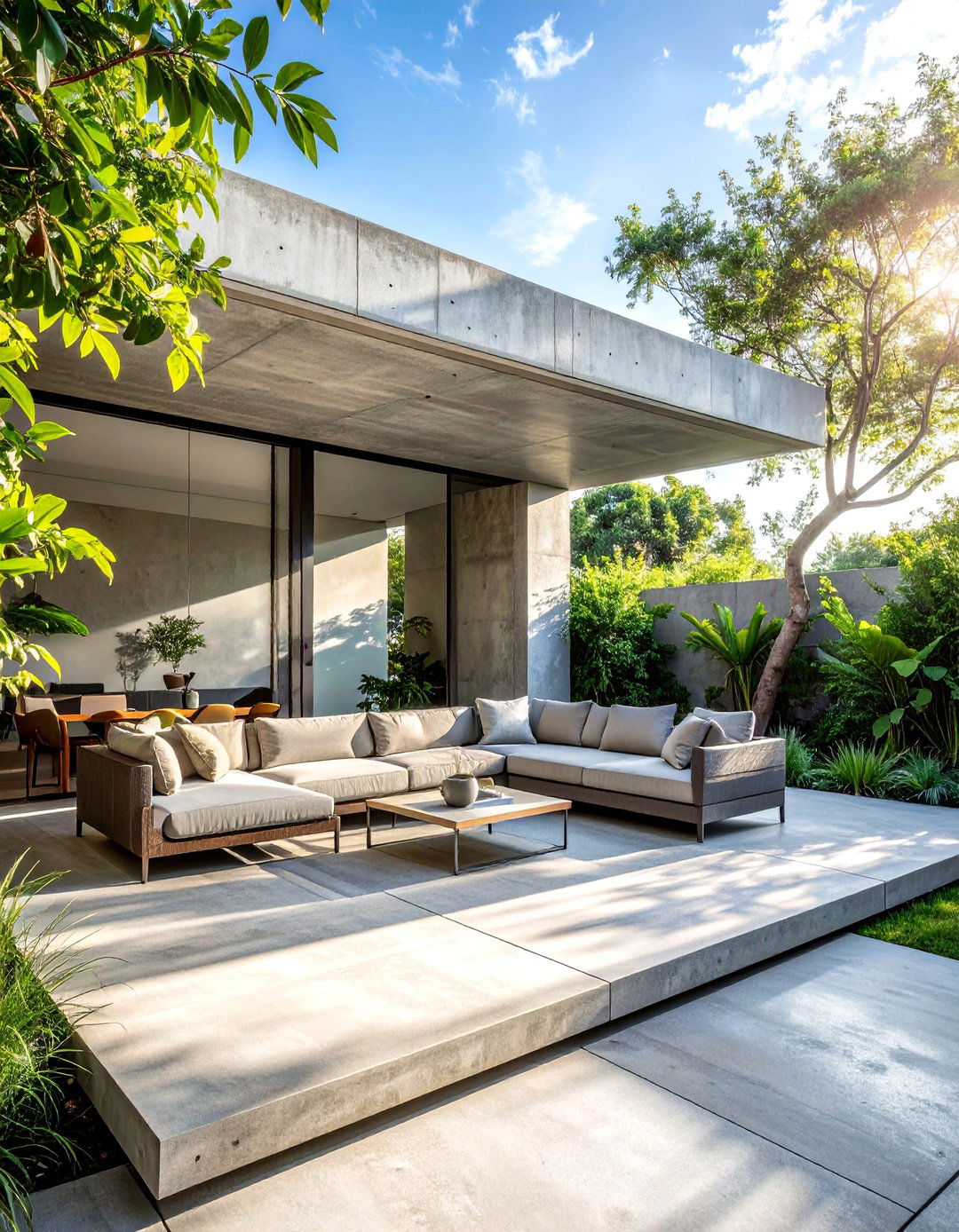 Concrete Patio with a Covered Area - 40 Concrete Patio Ideas for a Modern and Durable Outdoor Space