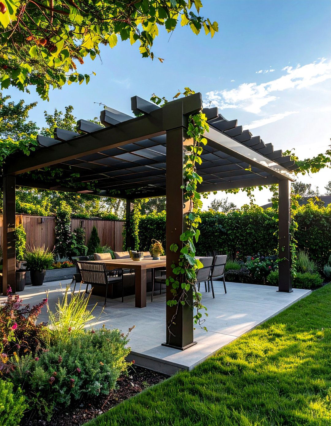 Concrete Patio with a Pergola Foundation - 40 Concrete Patio Ideas for a Modern and Durable Outdoor Space