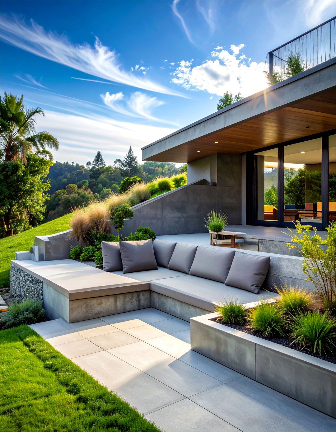 Concrete Patio with a Retaining Wall - 40 Concrete Patio Ideas for a Modern and Durable Outdoor Space