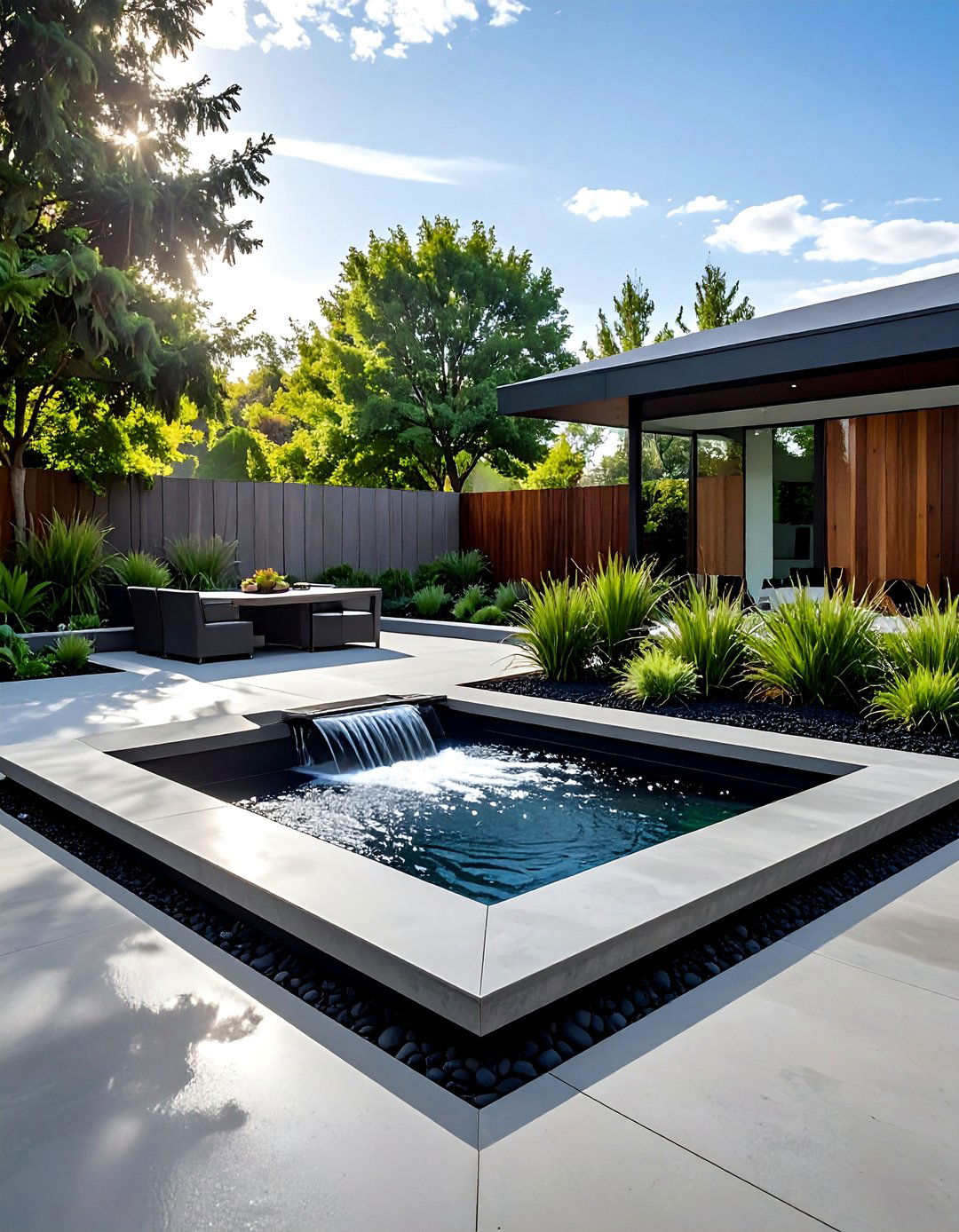 Concrete Patio with a Water Feature - 40 Concrete Patio Ideas for a Modern and Durable Outdoor Space