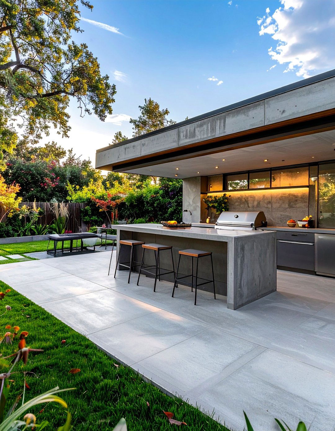 Concrete Patio with an Outdoor Kitchen