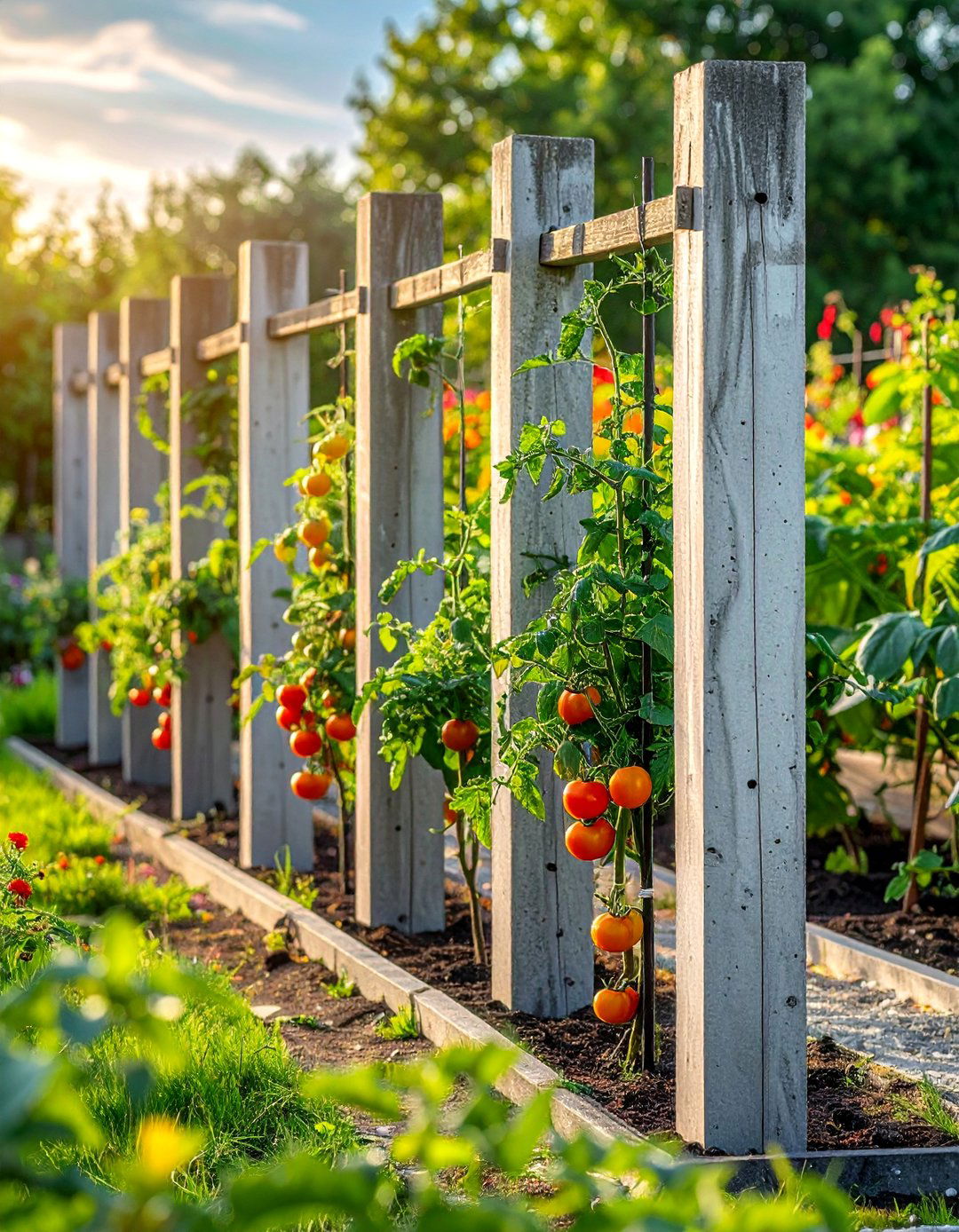 Concrete Post System - 30 Tomato Trellis Ideas for Your Vegetable Garden
