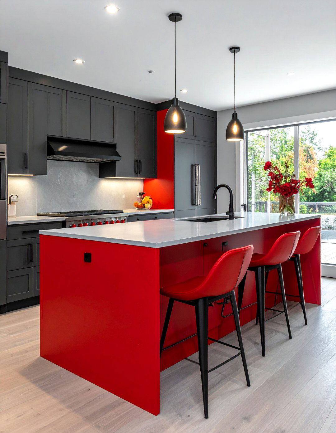 Confident Bold Red Painted Kitchen Cabinets - 40 Painted Kitchen Cabinet Ideas to Refresh Your Space